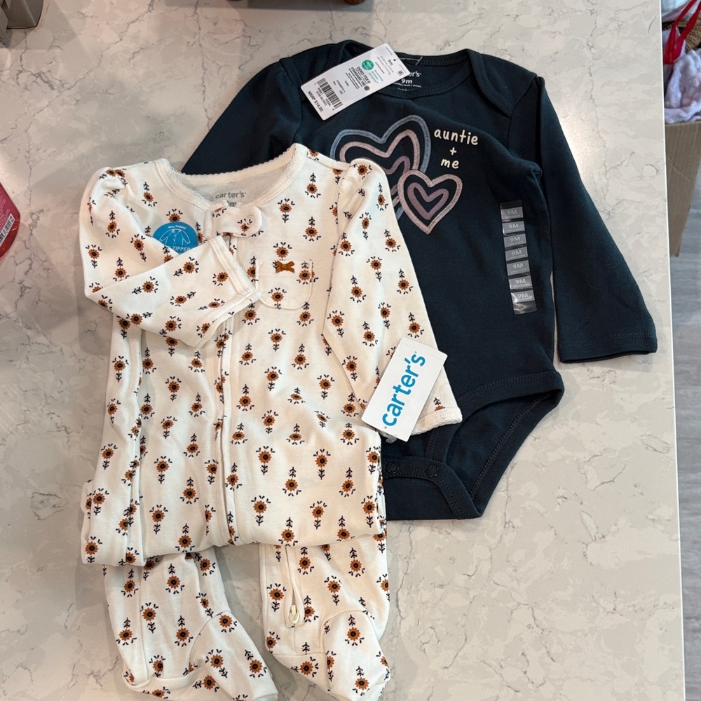 NWT Carters long sleeve onesie and long sleeve footed sleeper bundle
